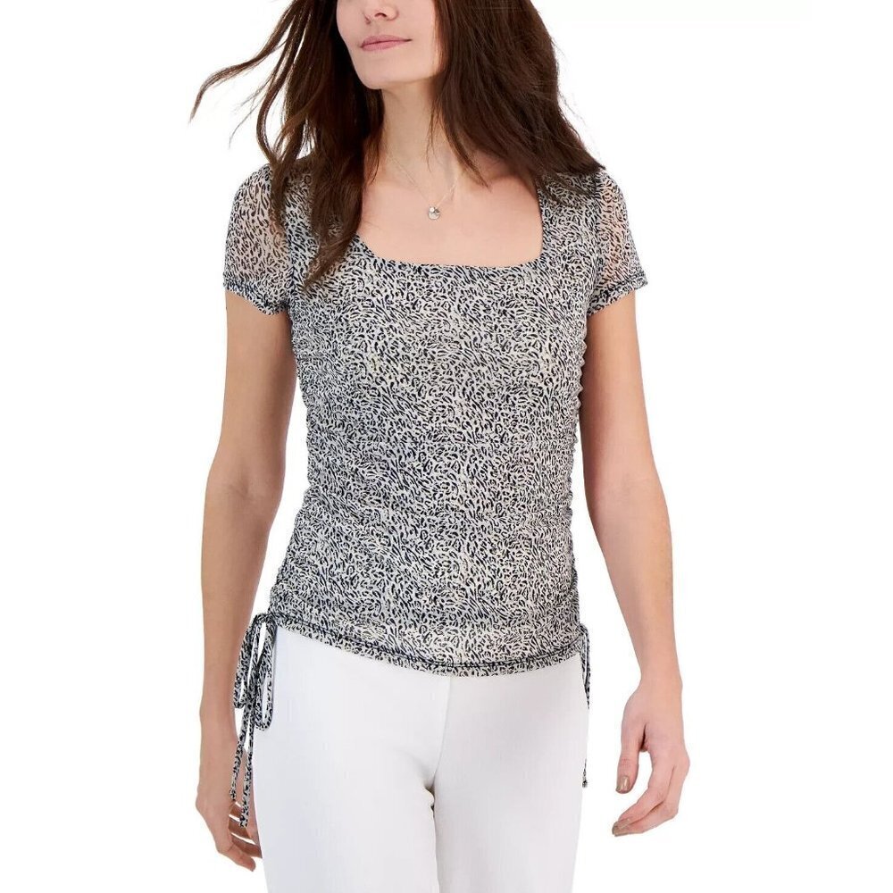 INC International Concepts Women's Mesh Side-Tie Top Orla Animal Print S…